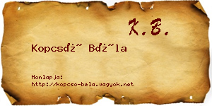 Kopcsó Béla névjegykártya